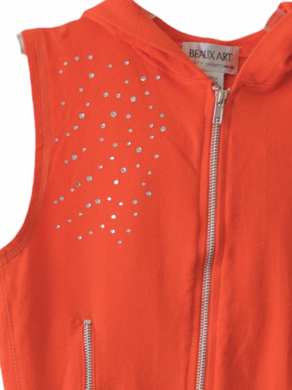 Y2K Hoodie Top Sweatshirt Orange Rhinestone Hoode… - image 4
