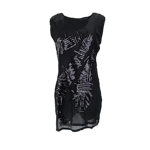 Y2k Black Sheer Dress Mini Vintage 2000&#39;s Sequin See Through Mini Dress Minimalist Simple Grunge Goth Black Mini Dress Layered Sheer- Medium