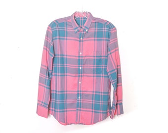 70's Plaid Shirt Western Shirt 70s Cotton Plaid Shirt Button Up Vintage  Shirt Blue Pink Vintage Long Sleeve Shirt Size Small Medium