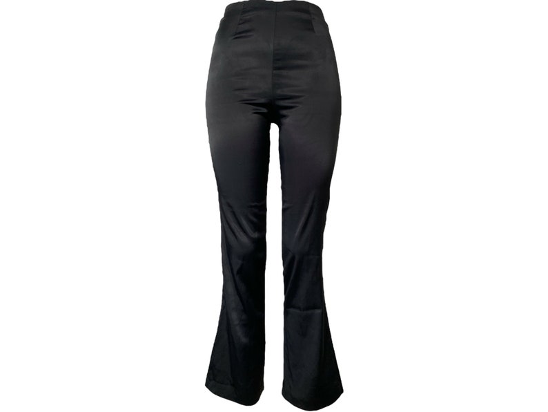 Black Satin Pants Y2K Pants Low Rise Pants 2000s Pants Low Rise Trouser Flared Leg Black Silky Satin Pants Vintage Rave Size XS Small image 1