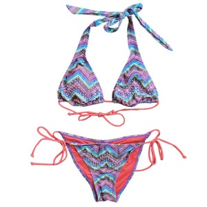 Y2K Stripe Bikini Two Piece Swimsuit 2000&#39;s Sequin Bathing Suit Set Boho Vintage Retro 00&#39;s Low Waisted Pink Purple Blue String Bikini- XS