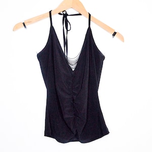 Y2K Black Halter Top Black Chain V Neckline Halter 00&#39;s Festival Party V Neck Halter Grunge  00s Y2K V Neck Backless Top Medium