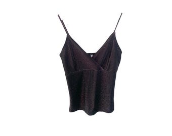 Canotta rossa iridescente anni '90 con scollo a V, stile Y2K, boho grunge, vintage anni 2000, elasticizzata, con scollo a V e chiusura a portafoglio, stile festival grunge, taglia S/S