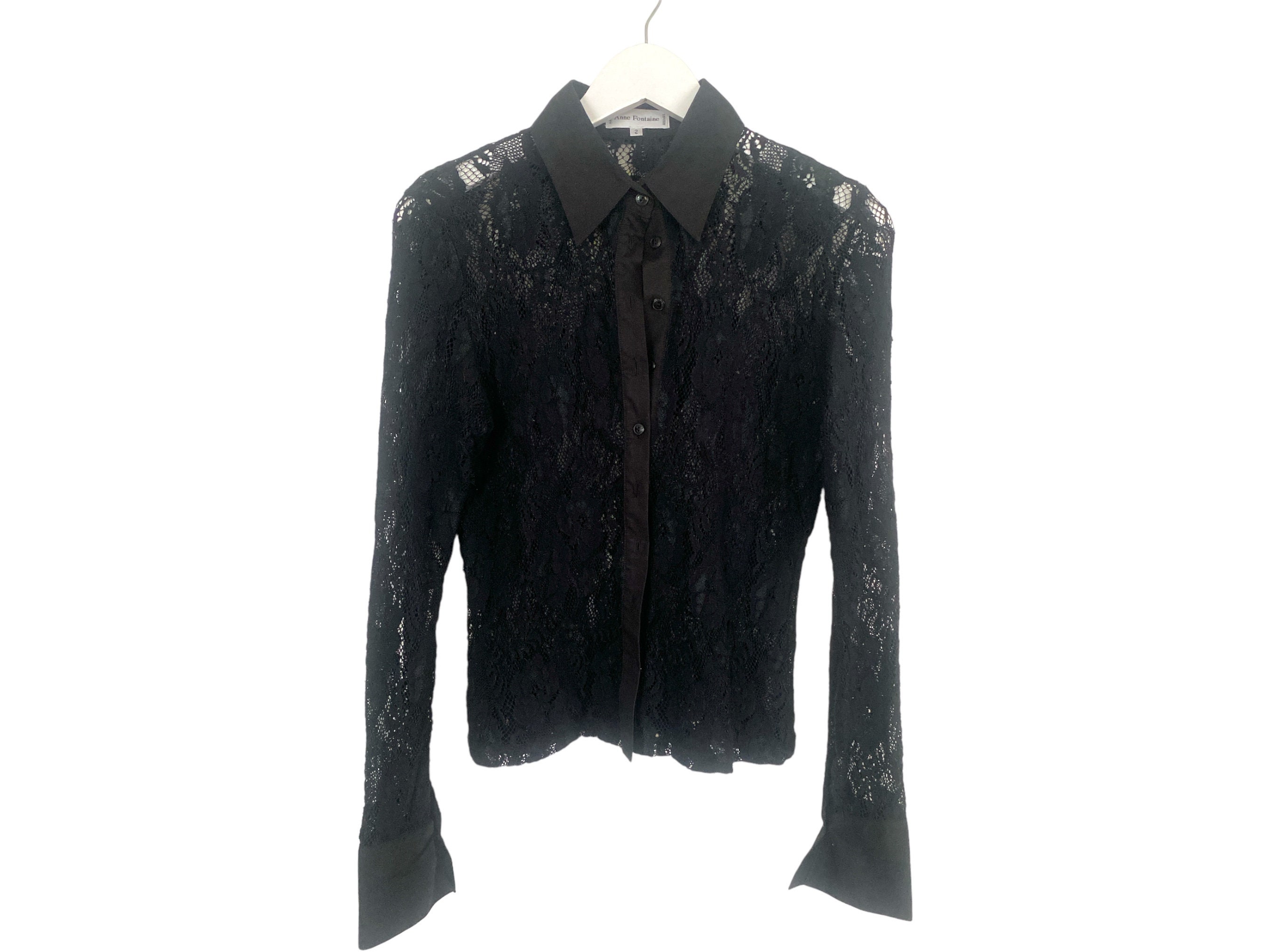 Vintage 90's Black Sheer Lace Top / Long Sleeve See Through
