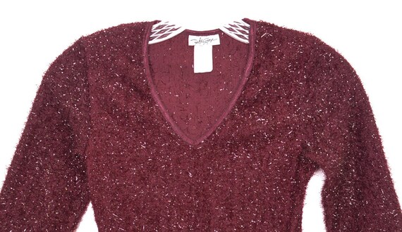 Y2K Fuzzy Top Red Sparkly Knit Crop Top 00's Fest… - image 4