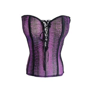 Purple Black Mesh Strapless Bustier Sheer See Through Animal Top Lace Up Bustier Top Vintage 2000&#39;s Y2k  Festival Grunge Boho Gothic - Small