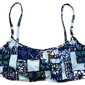 90's Floral Bikini Two Piece Set BLUE Patchwork Bathing Suit High