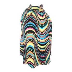 Swirly Black Halter Top Pink Blue Halter Neck Blouse Vintage Boho 2000&#39;s Backless  Blouse 90s Boho Romantic  Summer Grunge  M