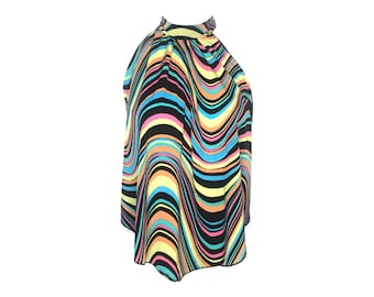 Swirly Black Halter Top Pink Blue Halter Neck Blouse Vintage Boho 2000's Backless  Blouse 90s Boho Romantic  Summer Grunge  M