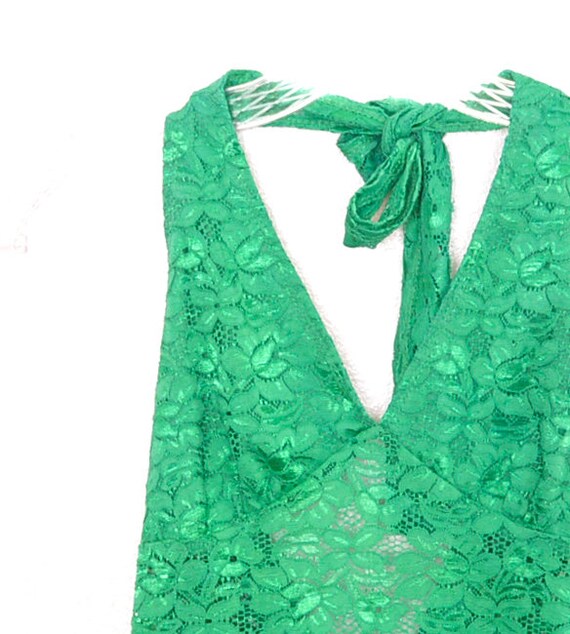 Y2K Green Halter Top Green Floral Lace Halter 00'… - image 5