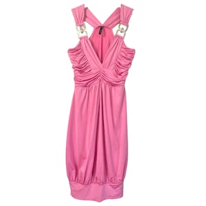 Y2K Pink Halter Dress Pink 00's Plunging Neck Festival Party Cocktail Romantic Club Open Back Halter Neck Dress Y2K Mini Dress S