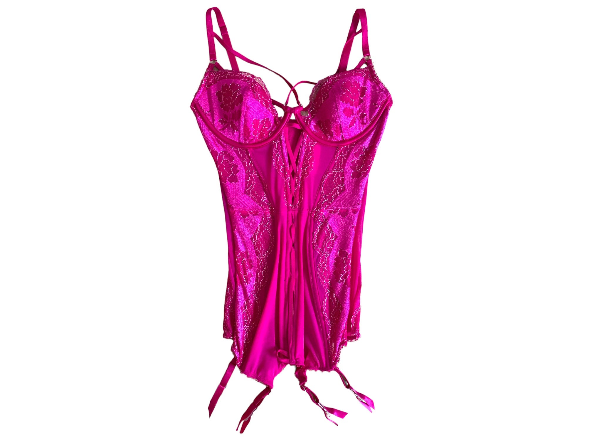 Pink Mesh Silver Lace Bustier Y2K Floral Lace Victoria's