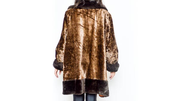 Velvet Fur Coat Brown  Gold FAUX FUR Jacket 70s B… - image 8