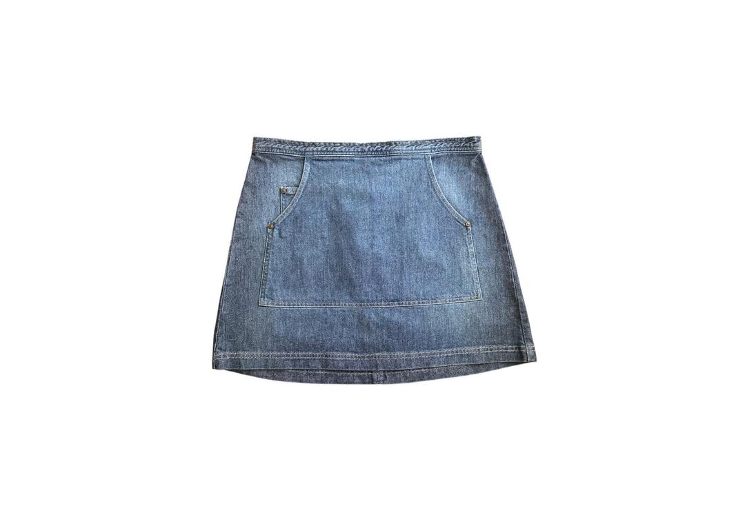 Vintage 90s Denim Mini Skirt Aqua Blue 8