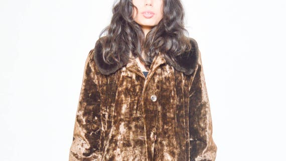Velvet Fur Coat Brown  Gold FAUX FUR Jacket 70s B… - image 4