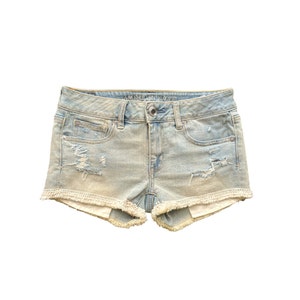 Y2K Denim Shorts Low Waisted Blue Jean Short 00s Jean Shorts Low Waist Boho Fringe 2000s Denim Jean Shorts Vintage Low Rise Size 2 - S/Small