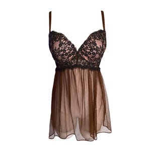 Y2k Sheer Mesh Ruffle Lace Victoria&#39;s Secret Brown Hand Dyed Floral Lace Romantic Boho Vintage 2000s Tie Camisole Vintage 90&#39;s Lingerie- 36C