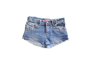 Y2K Embroidered Denim Shorts Low Waisted Blue Jean Short Jean