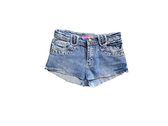 Y2K Embroidered Denim Shorts Low Waisted Blue Jean Short Jean