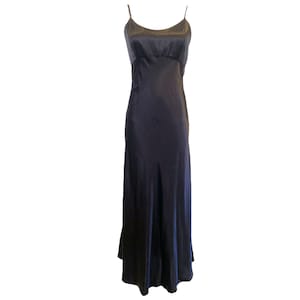 90's Slip Dress Party Dress 90s BLACK Satin Long Dress Boho Romantic Grunge Goth Scoop Neckline Empire Waist Vintage  1990s Vintage Dress- M
