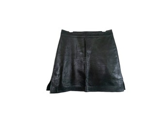 Black Leather Mini Skirt 90s Mini  Black High Rise Waist 1990s Party Leather Slit Sides Grunge Goth Punk Vintage 90's  - Small