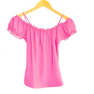 Y2K Pink Peasant Blouse Top 2000&#39;s Off The Shoulder Romantic Grunge Lace Trim Shirt Summer Blouse  Vintage 1990s Y2K Bohemian - S