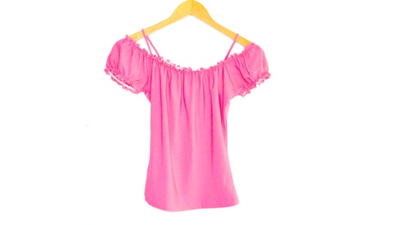 Y2K Pink Peasant Blouse Top 2000's Off The Should… - image 1