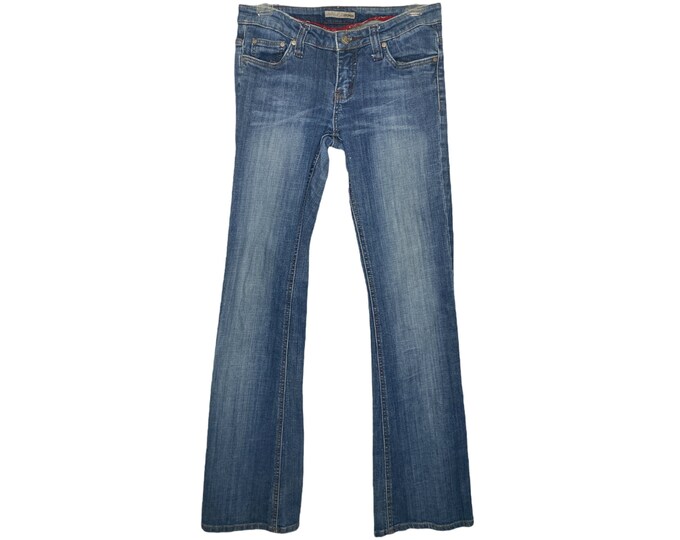 Vintage 90s Y2K Blue Brown Corduroy Flared Mid Rise Jeans 10 12 M