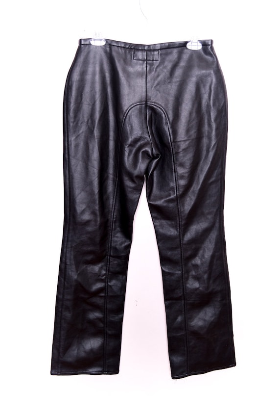 Vintage Y2K PVC Black Pleather Pants /90s Black Flare Pants / Faux