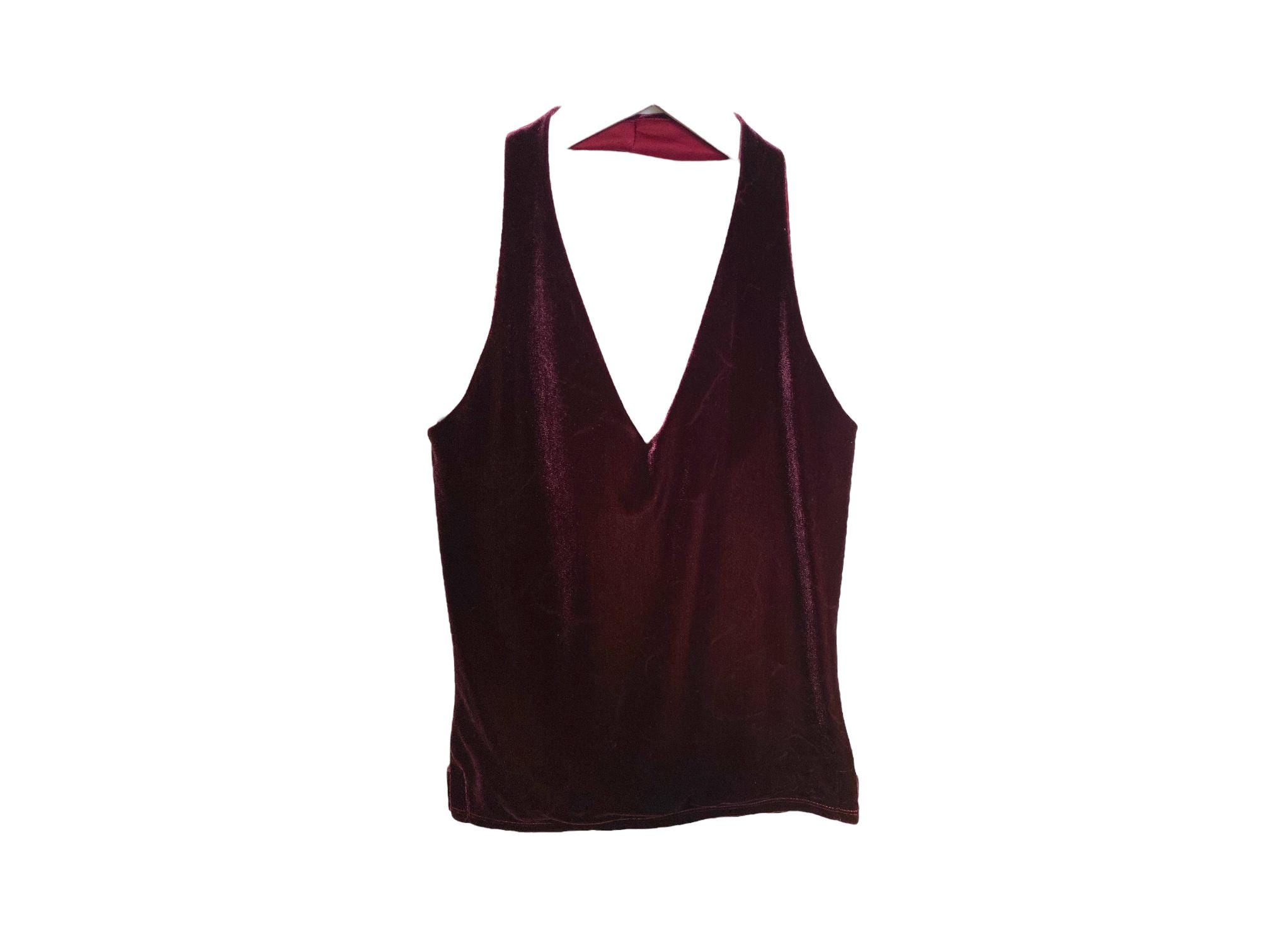 90's Velvet Halter Neck Top Purple  90s Y2K Halter Top Boho Club V Neck 1990's Vintage Backless Top  Festival Grunge Size- Large/L