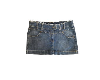 LOW RISE Y2K Mini Skirt Denim Jean Butterfly / Size 7 / 38 39 Inch