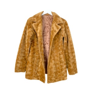 Brown Fur Jacket 1970&#39;s Penny Lane Jacket Fluffy Faux Fur Golden Brown Hippie Retro Boho Jacket Festival Bohemian Vintage 70s Size -M