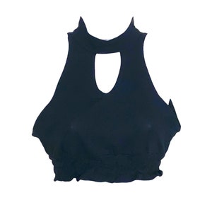Black Halter Top Y2K Vintage Boho Halter Neck Black Y2K Plunging V Neck Blouse 90s Romantic Grunge  M