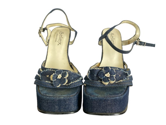 90's Denim Platform Sandal  90's Jean High Heels … - image 4