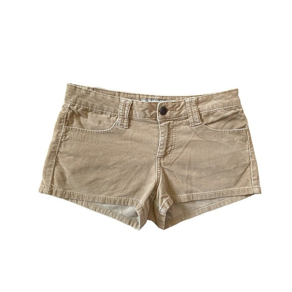 Y2K Corduroy Shorts Low Waisted Short Khaki Cord Shorts 00s Mini Party Grunge 2000s Low waist Shorts Vintage Low Rise Size 1-XXS Extra Small