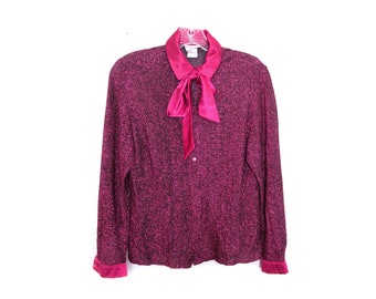 Pink Glitter 80's Blouse Pink Shirt 80s Metallic Blouse Shirt Sparkle Secetary Top Long Sleeve Shirt Secretary Blouse Vintage  Small