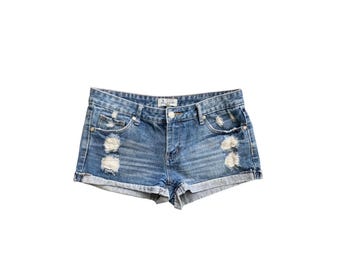 Y2K Denim Shorts Low Waisted Blue Jean Short 00s Jean Shorts Low Waist Grunge 2000s Denim Jean Shorts Vintage Low Rise Waist Size 9 - M