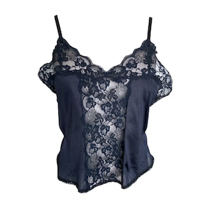 80&#39;s Black Lace Camisole Lingerie Blouse Floral Pattern Sheer Tank Top Romantic Boho Vintage 1980s See Through Hippie Bohemian Goth- Small/S