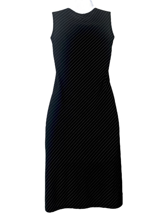 90s PINSTRIPE Black Midi Dress Y2K Clinging Black… - image 7