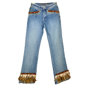 Feder Beaded Blue Jeans Flare 90er Blue Jeans Jeans High Rise Denim 1990er High Waisted Boho Hippie Vintage Jeans - Never WornSize S