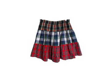 90's Plaid Pleated Skirt Mini Skirt Vintage Checkered Grunge Skirt Plaid 1990's Paris Blues Never Worn Green Gray Red Skirt Size S/Small