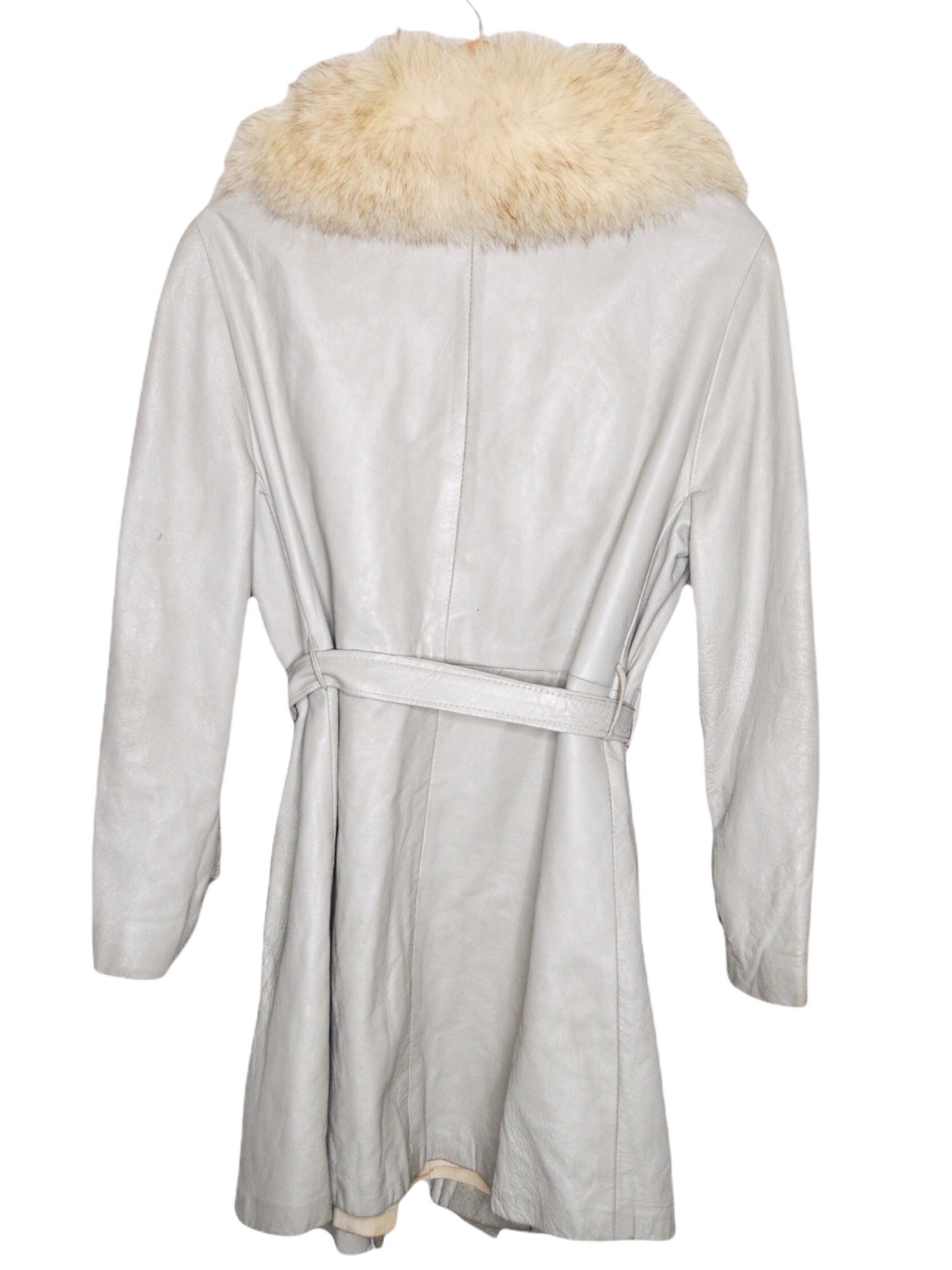 Cream leather jacket top with fur collar