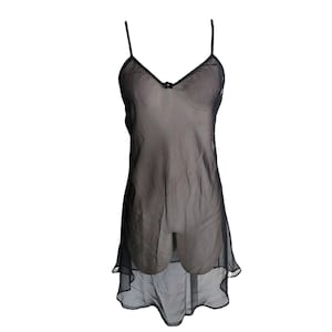 Sheer Slip Dress Black Mini Sheer Slip Vintage 1990&#39;s See Through Mini Dress Minimalist Low Back Goth Black Mini Dress Bows in Back - S