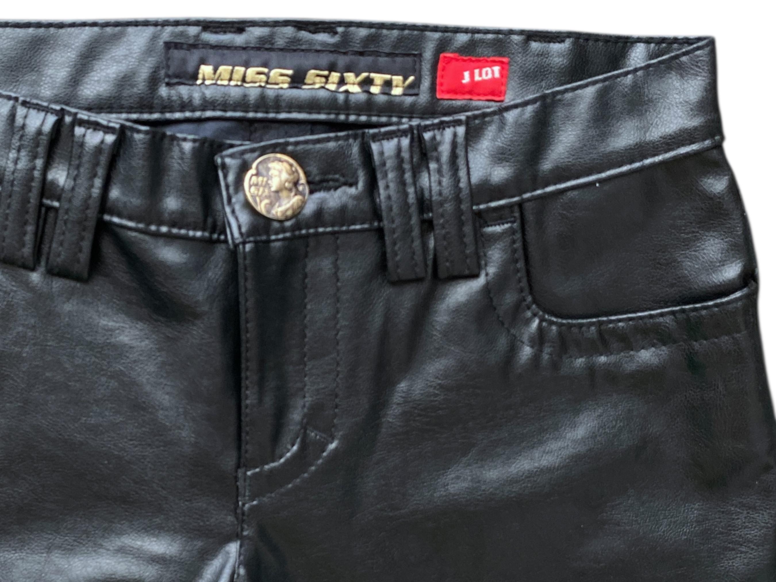 Y2k Miss Sixty Leather Black Jeans Y2K Low Waisted Ultra Low Rise