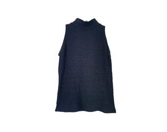 90's Knit Tank Top BlackTop Geribbeld Gebreid Top Boho Grunge 90's Top Vintage Mouwloze Turtleneck Grunge Maat Medium M