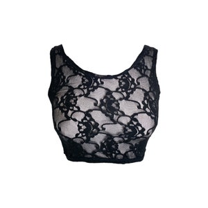 80's Black Lace Camisole Lingerie Top 90s Sheer LACE Tank Top Black Cami Top Romantic Floral See Through Boho 1980s Hippie Bohemian -Large/L