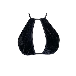 90&#39;s Velvet Halter Neck Top Black 90s Y2K Halter Top Boho Club V Neck 1990&#39;s Vintage Backless Top  Festival Grunge Size- Small/S