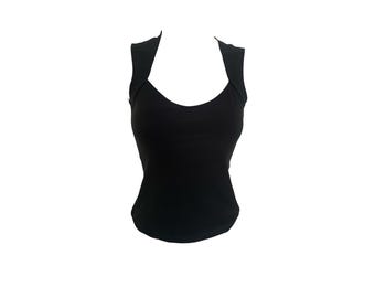 90's Square Neck Blouse Black Romantic Grunge Vintage 1990's Sleeveless Bodycon Stretchy Tank Top Goth  - Size Small/S