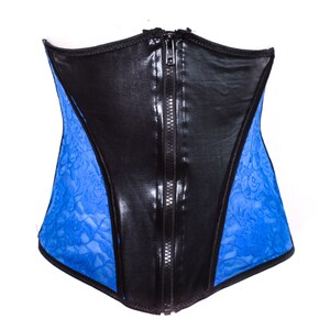 Y2K Corset Top 90's Bustier Top Zipper PVC Wetlook Floral Black Blue Lace Bustier Festival Grunge Boho Gothic Strapless Crop Top Corset M image 2