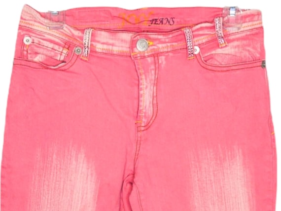 Y2K Pink Jeans Flare Denim Jeans Rhinestone Pocke… - image 3